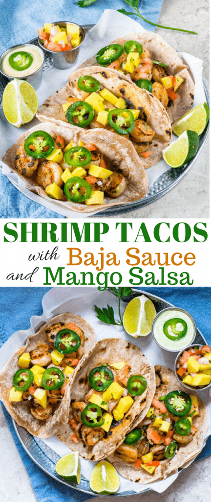 Shrimp Tacos with Baja Sauce and Mango Pico de Gallo - Pies and Tacos