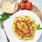 fresh basil pasta with tomato cream chicken