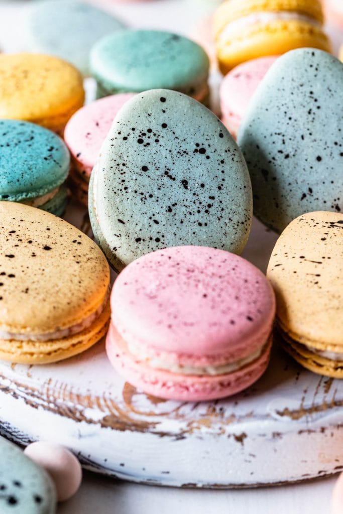 Robin's Eggs Macarons with speckled shells.