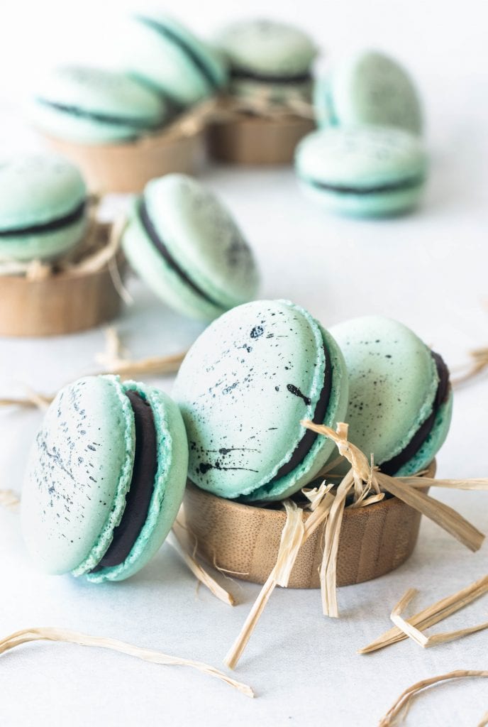 Robin's Eggs Macarons with speckled shells.