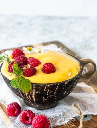 Mango Smoothie in coconut bowl