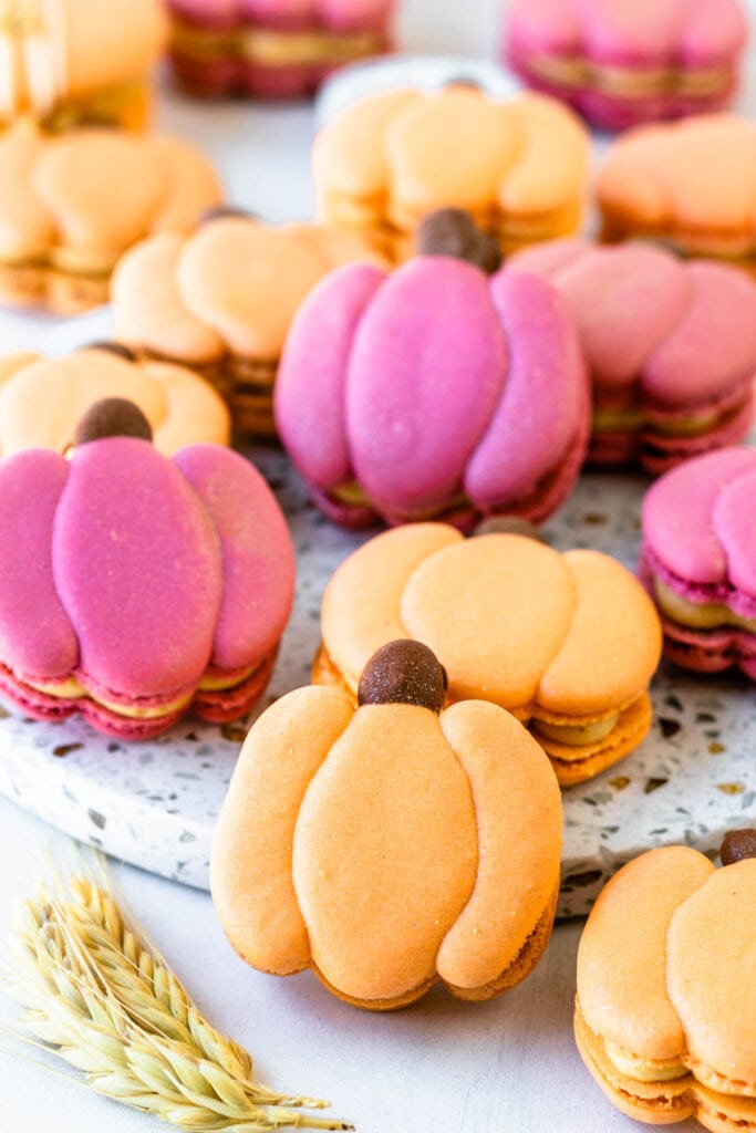 macarons shaped like pumpkins.