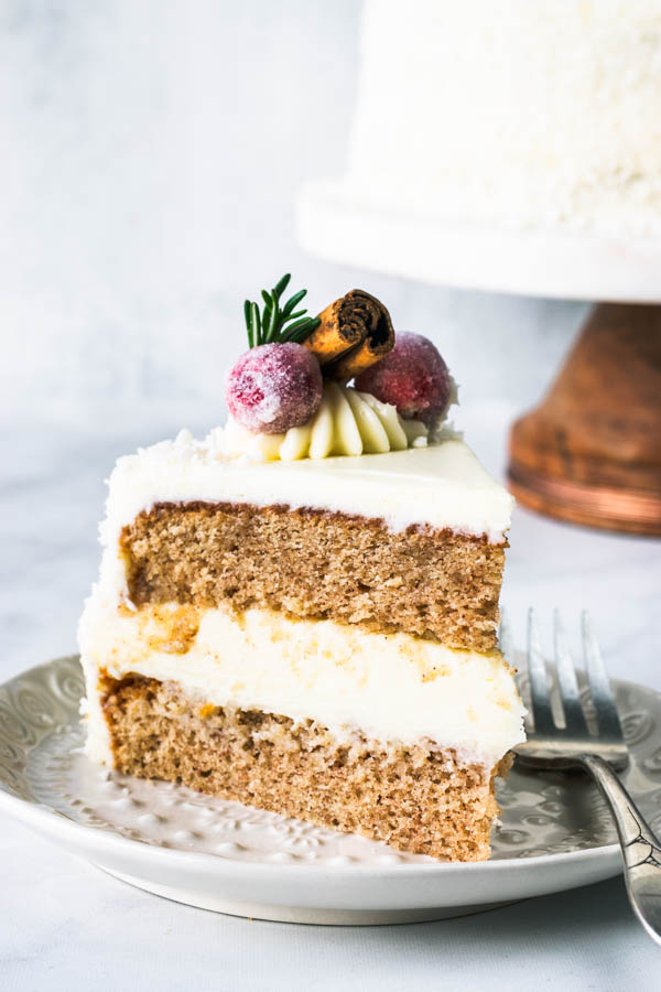 Eggnog Cake with White Chocolate Mousse Filling