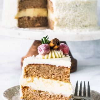 Sliced Eggnog Cake with White Chocolate Mousse Filling