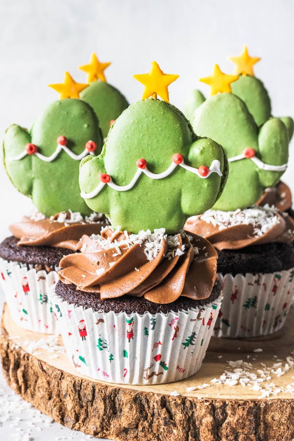 Chocolate Matcha Cupcakes with Matcha Cactus Macarons