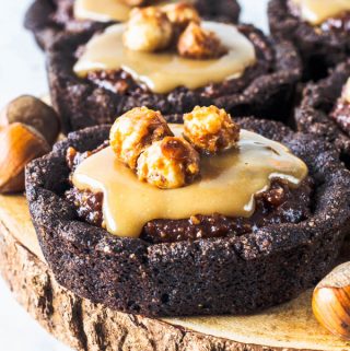 Hazelnut Vegan Chocolate Tarts with Vegan Caramel Sauce