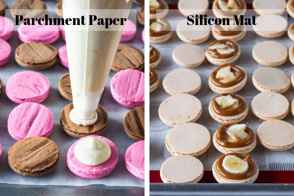 difference between baking macarons with silicon mat and parchment paper