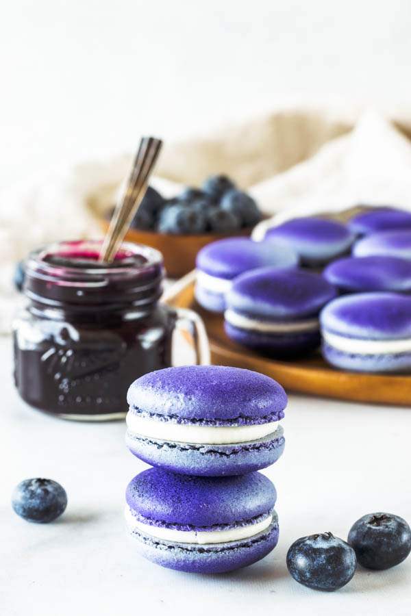 Blueberry Macarons with jam filling