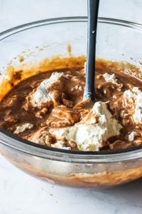 folding whipped cream in mousse