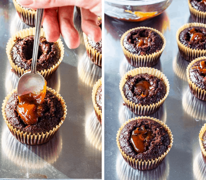 filling chocolate cupcakes with caramel sauce vegan
