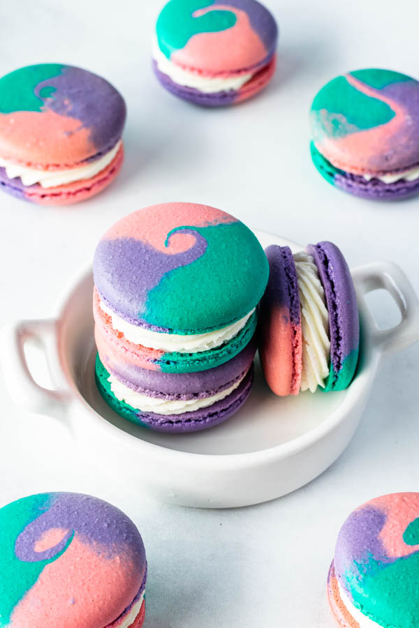 multi-colored macaron shells from one batch of macarons