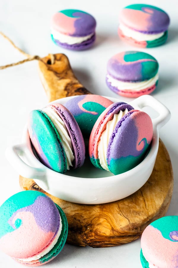 Multi-colored macaron shells  (from one batch of macarons)