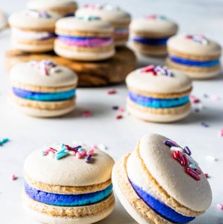 Vegan Vanilla Macarons with Sprinkles and colorful frosting
