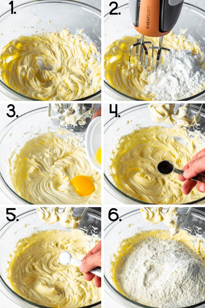 steps showing how to make shortbread cookie dough