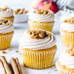 Apple Crisp Cupcakes with cinnamon cream cheese frosting, filled with apple pie filling