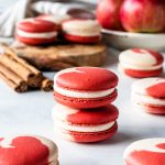 apple macarons with cinnamon cream cheese frosting and apple filling