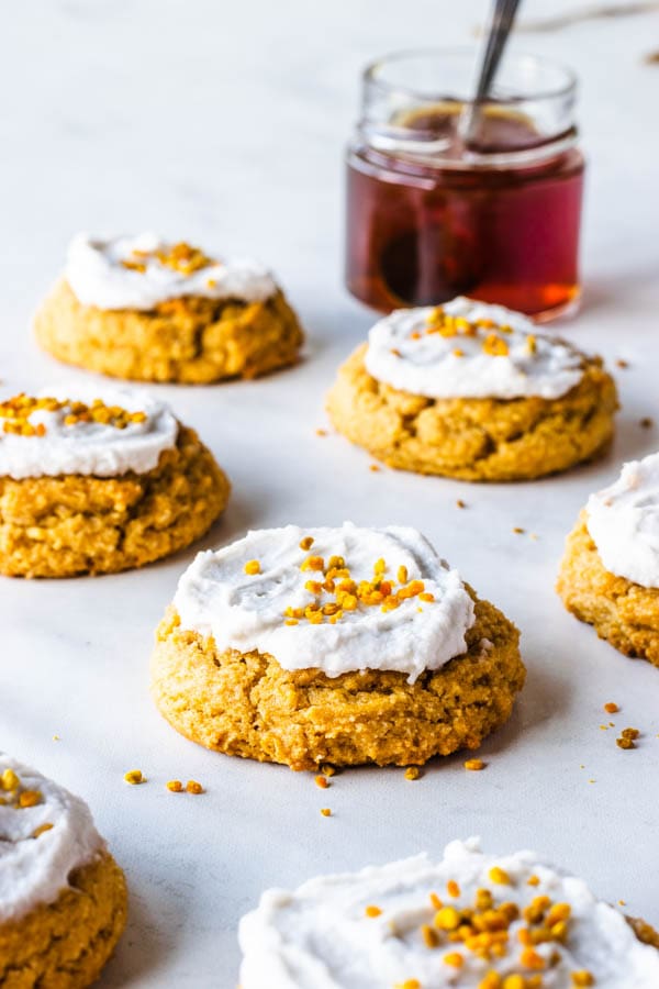 Healthy Honey Cookies, paleo and gluten-free with a honey cream frosting