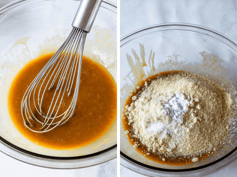 mixing wet and dry ingredients to make honey cookies