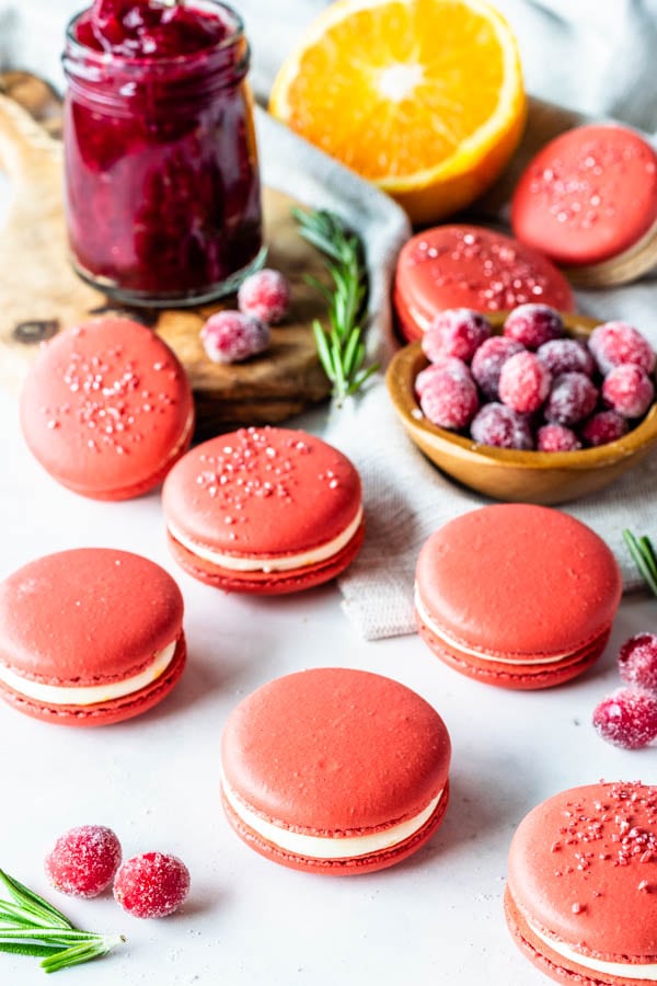 cranberry macarons with orange buttercream and cranberry