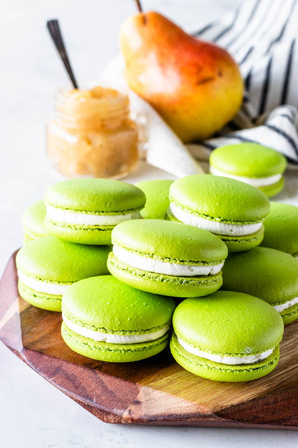 Pear Macarons filled with pear jam filling and buttercream