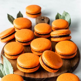 Orange Macarons filled with chocolate ganache and orange marmalade