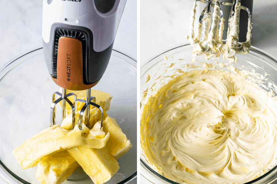 creaming butter to make Sweet Condensed Milk Frosting