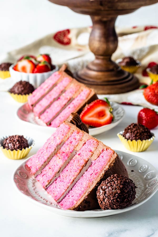 Strawberry Nutella Cake sliced pink cake 