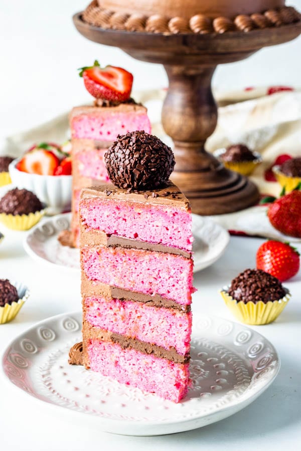 Strawberry Nutella Cake sliced pink cake