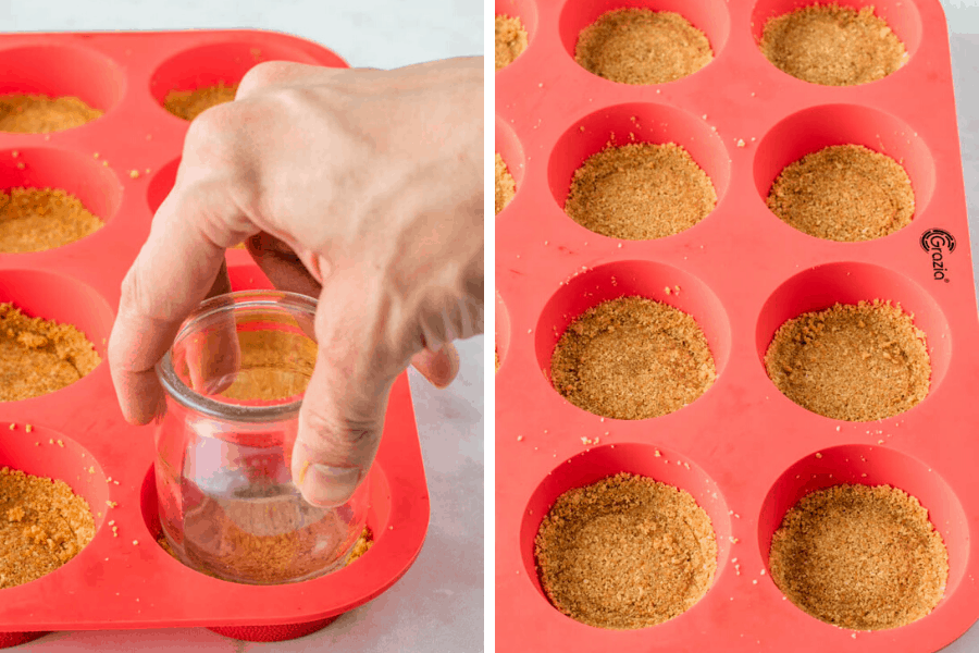lining the bottom of cupcake pans with graham cracker crust