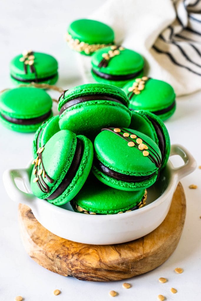 St. Patrick's Macarons green macarons filled with guinness ganache