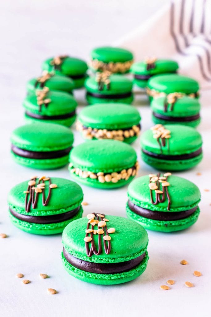 St. Patrick's Macarons green macarons filled with guinness ganache