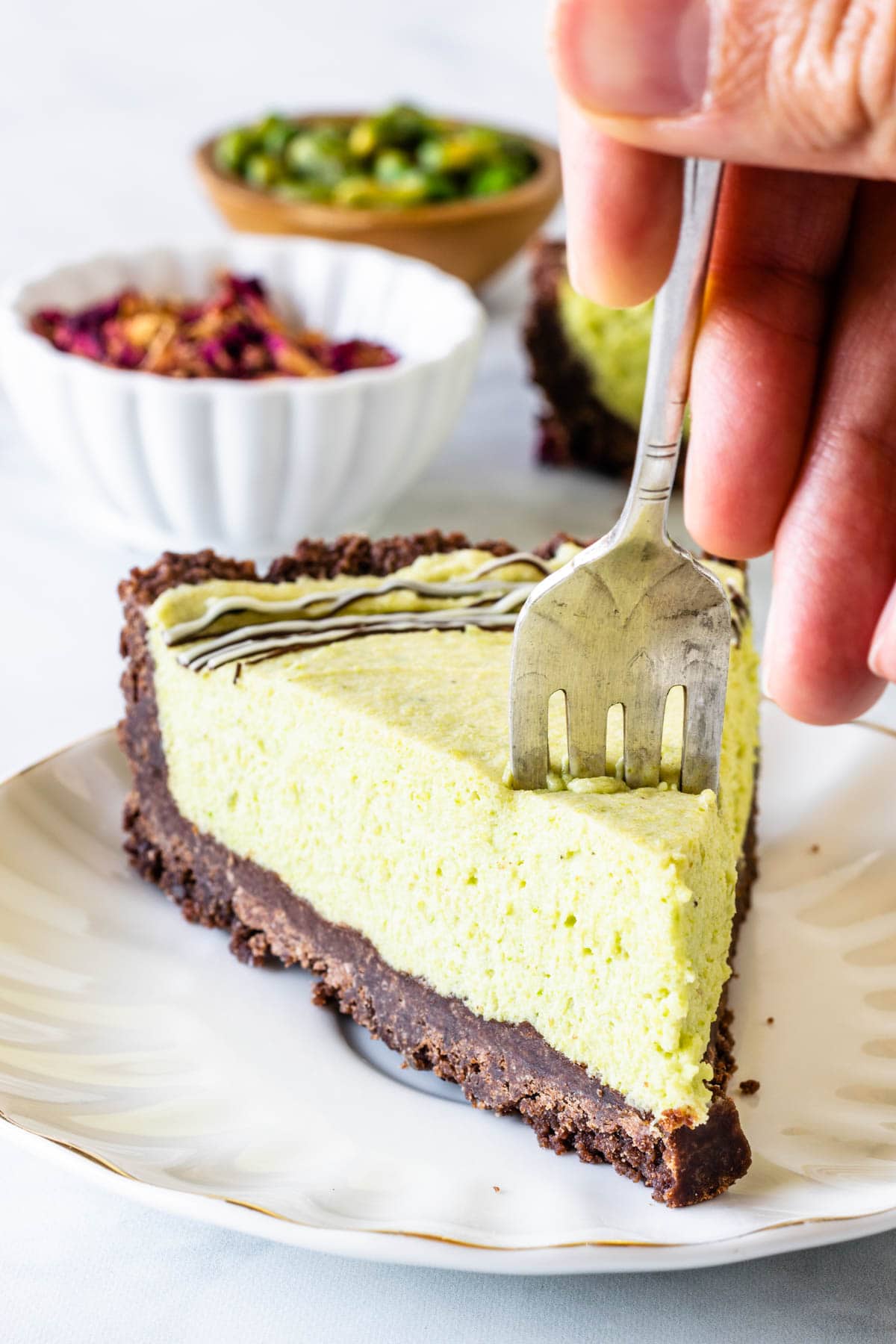slice of pistachio tart
