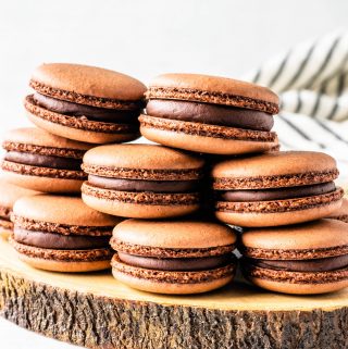 Vegan Chocolate Macarons filled with chocolate ganache