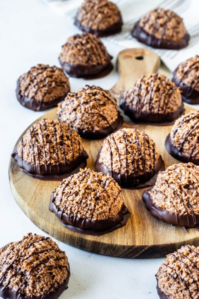 Chocolate Coconut Macaroons dipped in chocolate