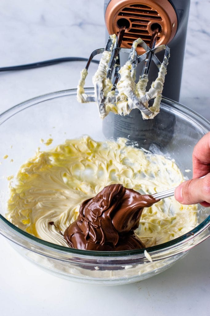 Adding nutella to creamed butter and cream cheese