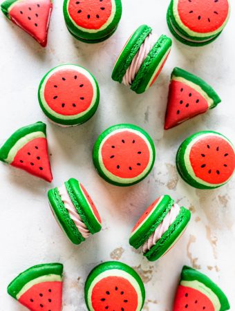 macarons shaped like watermelon seen from the top