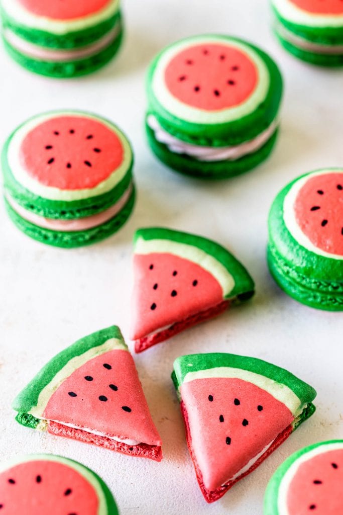 macarons shaped like watermelon slices