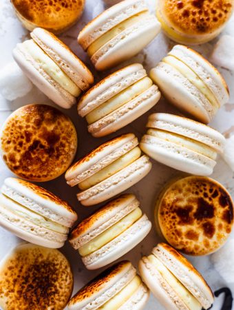 Creme Brûlée Macarons with a caramelized top.