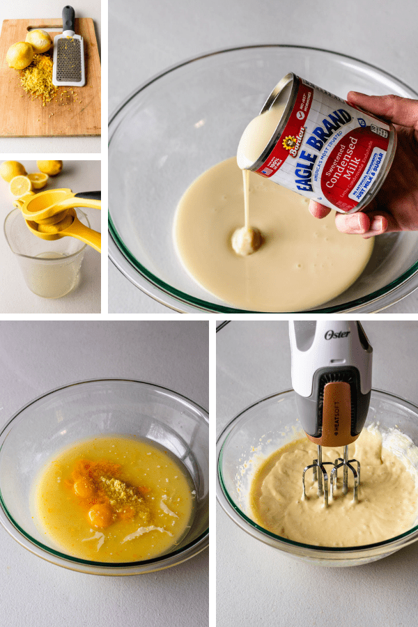 pictures showing how to make lemon pie with sweetened condensed milk.