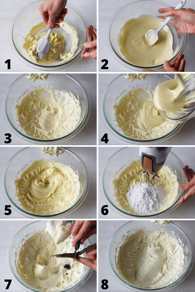 pictures showing how to make White Chocolate Buttercream 