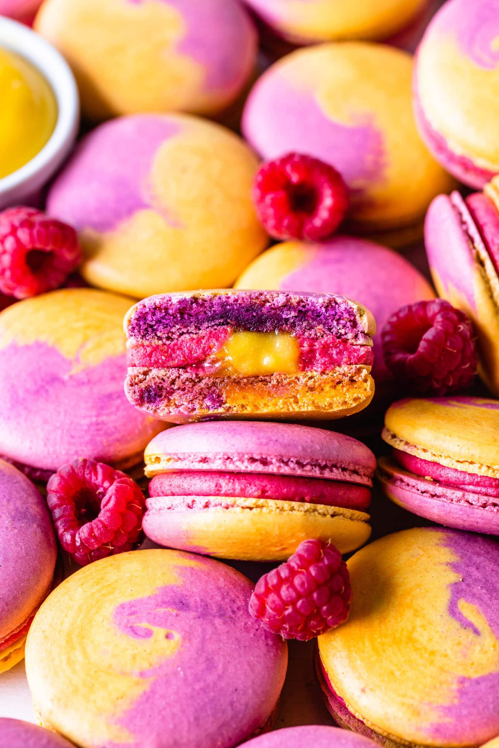 Mango Raspberry Macarons - Pies and Tacos