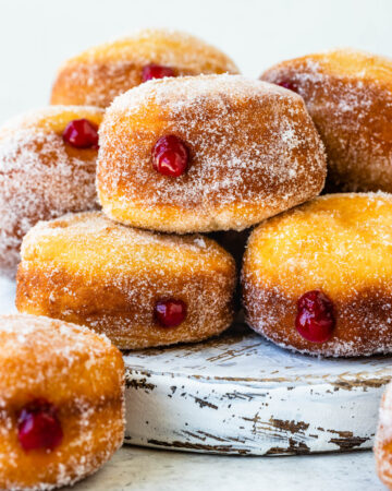 Sweetened Condensed Milk Donuts filled with raspberry jelly.