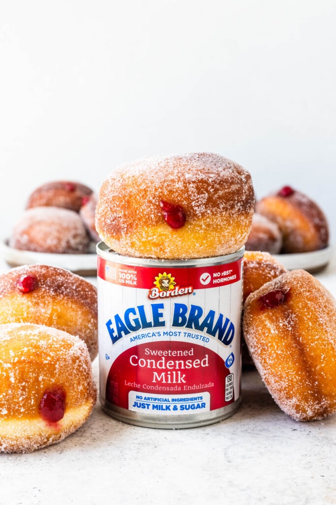 Sweetened Condensed Milk Donuts filled with raspberry jelly