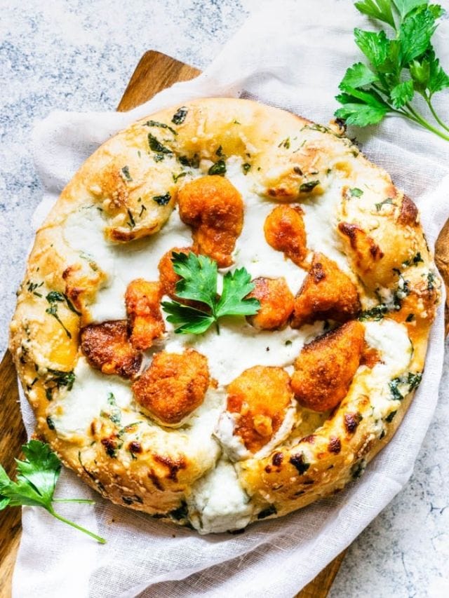 Sourdough Pizza Crust With Buffalo Cauliflower And Blue Cheese Sauce