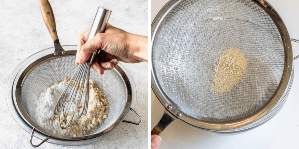 whisking almond flour and powdered sugar together.