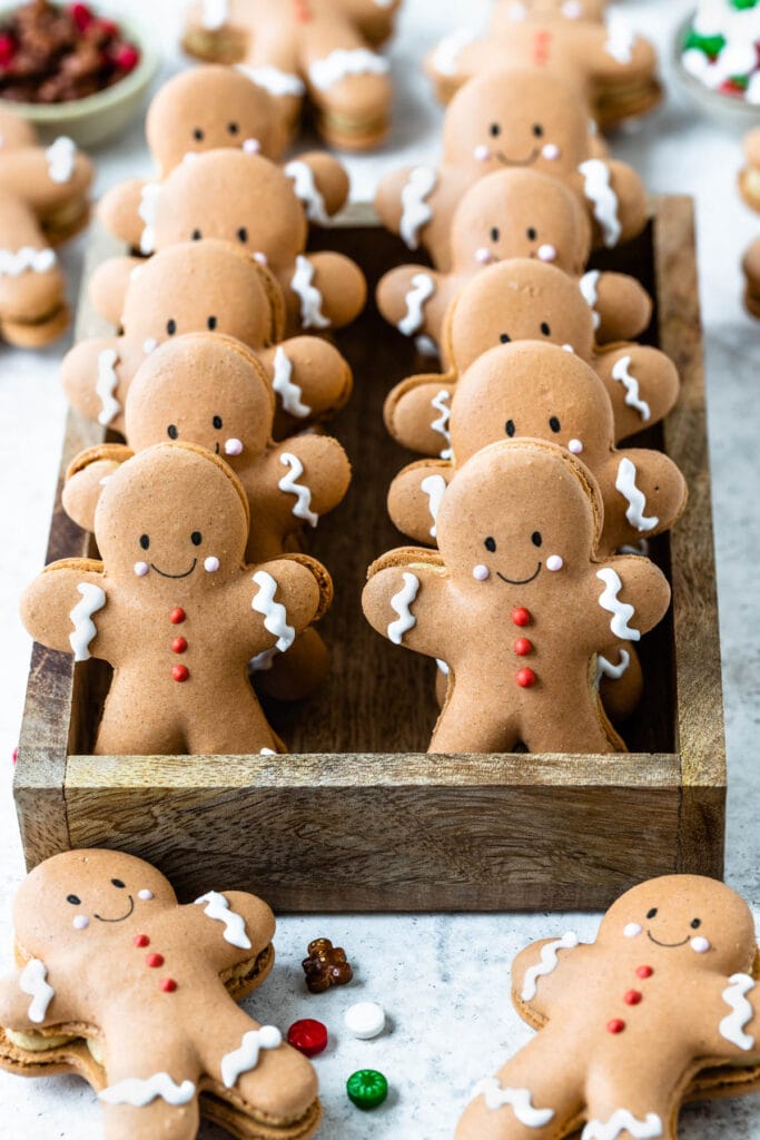 Gingerbread men shaped macarons