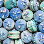 White Chocolate Macaron Filling in blue and periwinkle macarons.