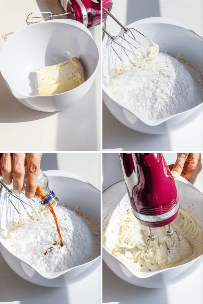 pictures showing how to make cream cheese frosting.