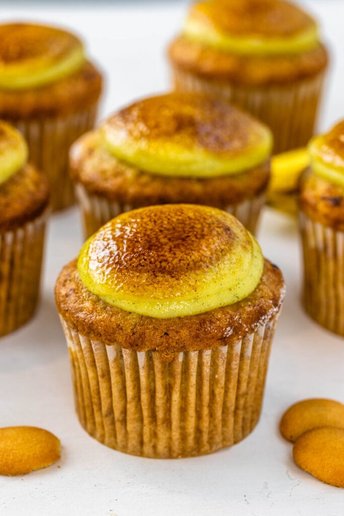 banana cupcakes with a bruleed top.