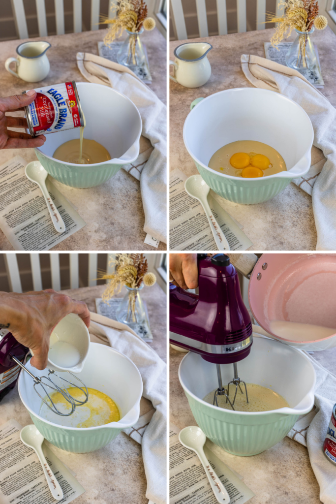 Making a custard with sweetened condensed milk.